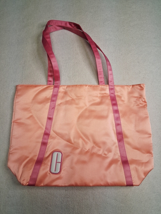 Handbags - Peach Satin Tote Bag with Pink Trim - Unbranded